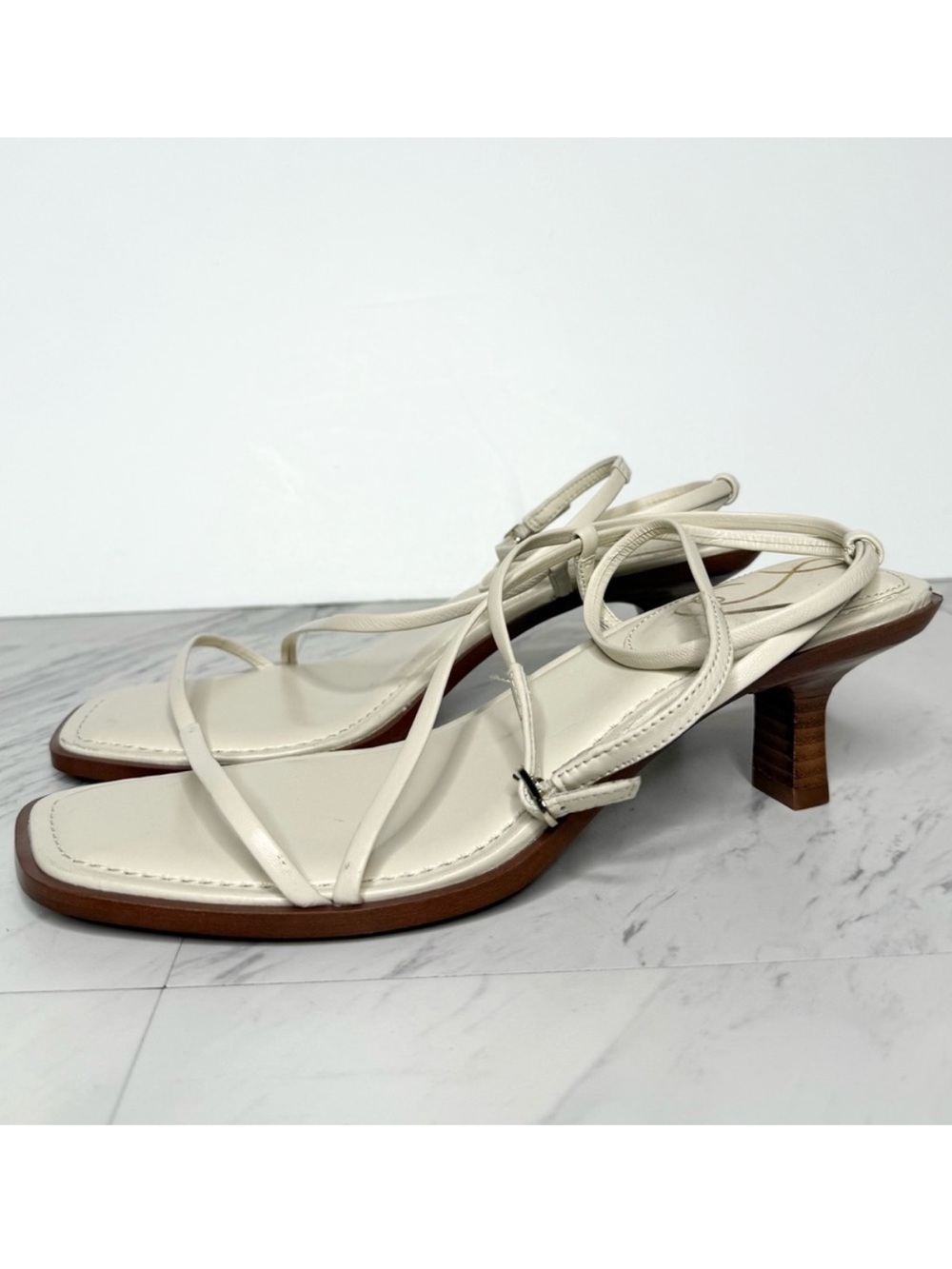 Sam Edelman Dominique Modern Ivory Leather Heeled Sandal 8 1/2 M